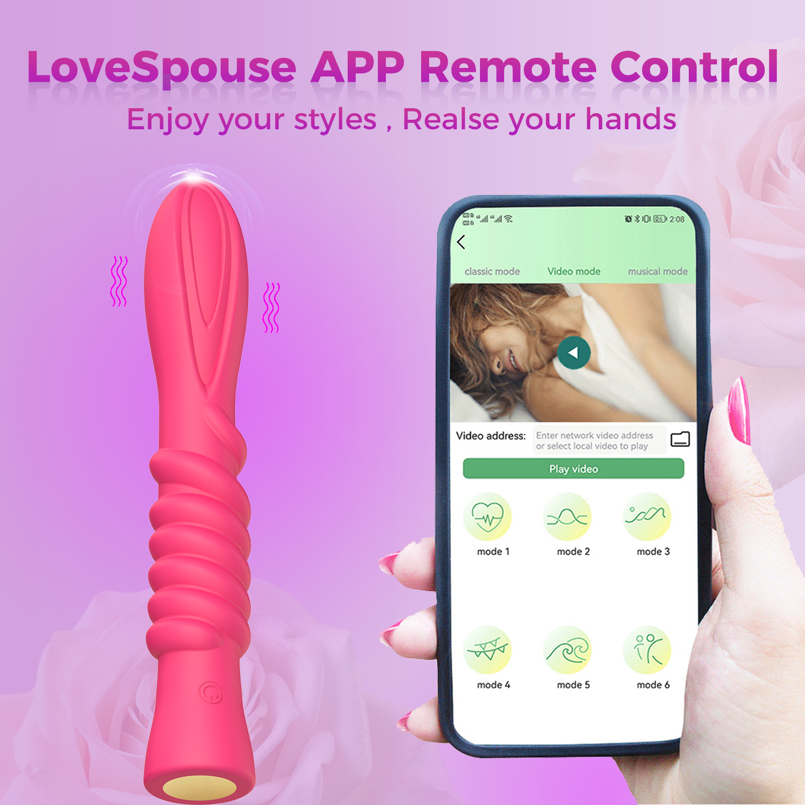 Women's App Controlled Vibrator Sex Toy in Sri Lanka with 9 vibration modes, rechargeable DC charging, 180mm length, 33mm diameter and lightweight 95g design.