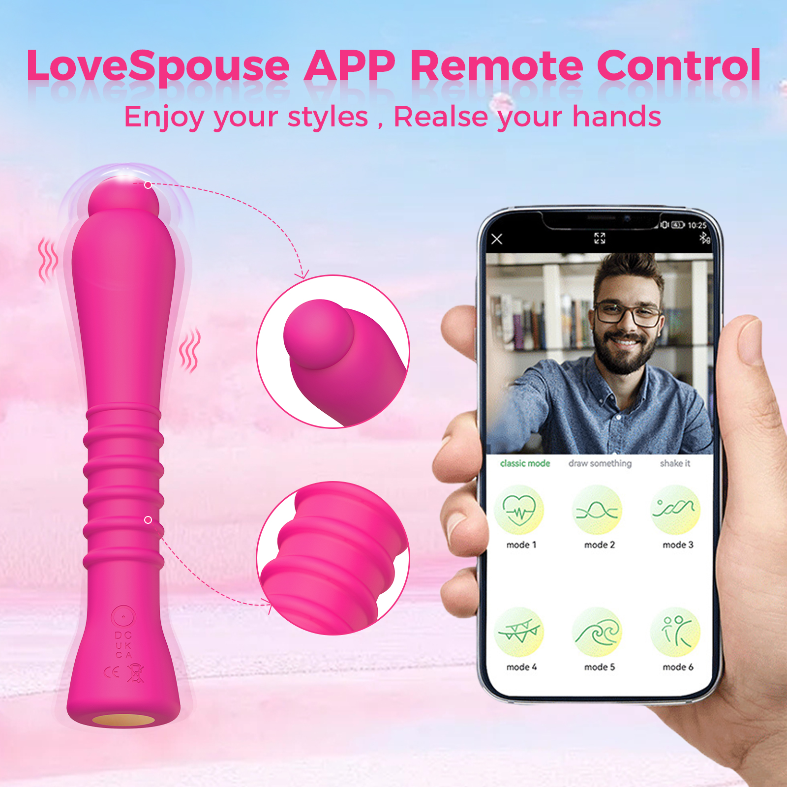 Women's App Controlled Vibrator Sex Toy in Sri Lanka with 9 vibration modes, rechargeable DC charging, 180mm length, 33mm diameter and lightweight 95g design.